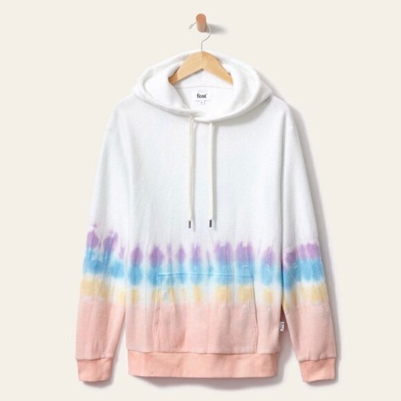 Feat Tie Dye Pullover Blanket Soft Hoodie Mid Weight Sweatshirt Rainbow White - Picture 1 of 10